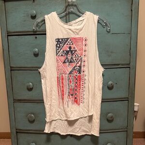 Billabong White Muscle Tee with Red Tribal Design